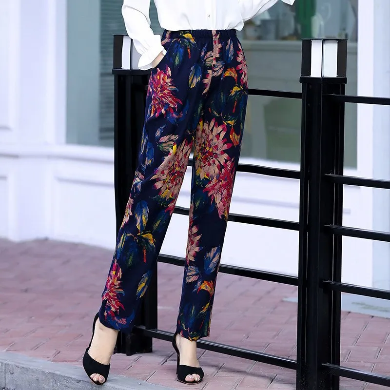 Floral Print Plaid Pants