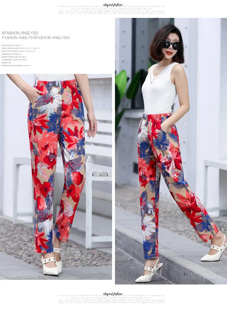 Floral Print Plaid Pants