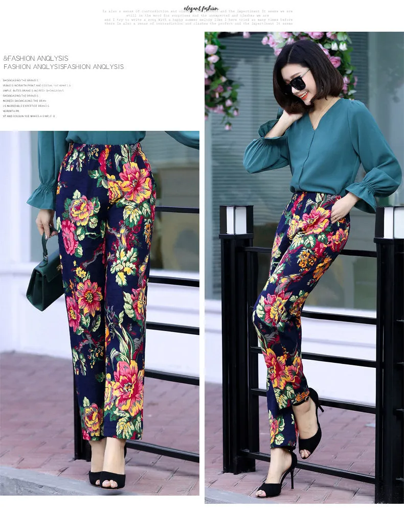 Floral Print Plaid Pants