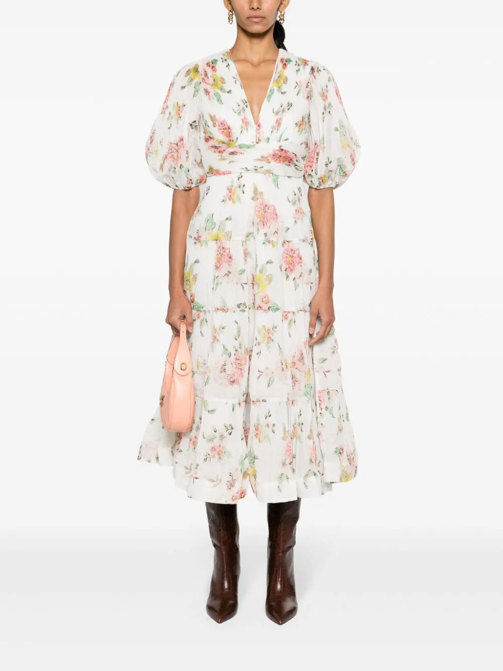 Floral-print pleated midi dress<BR/><BR/><BR/>