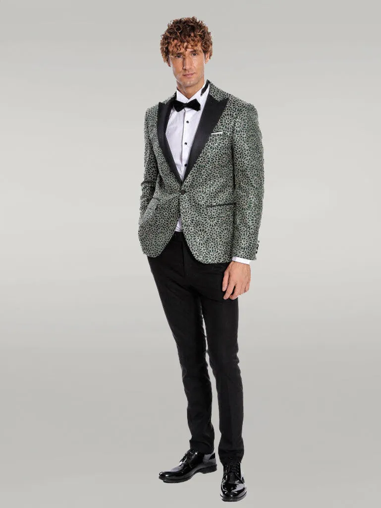 Flower Embroidered Pattern Green Men Party Tuxedo Jacket - Wessi