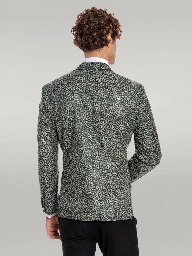 Flower Embroidered Pattern Green Men Party Tuxedo Jacket - Wessi