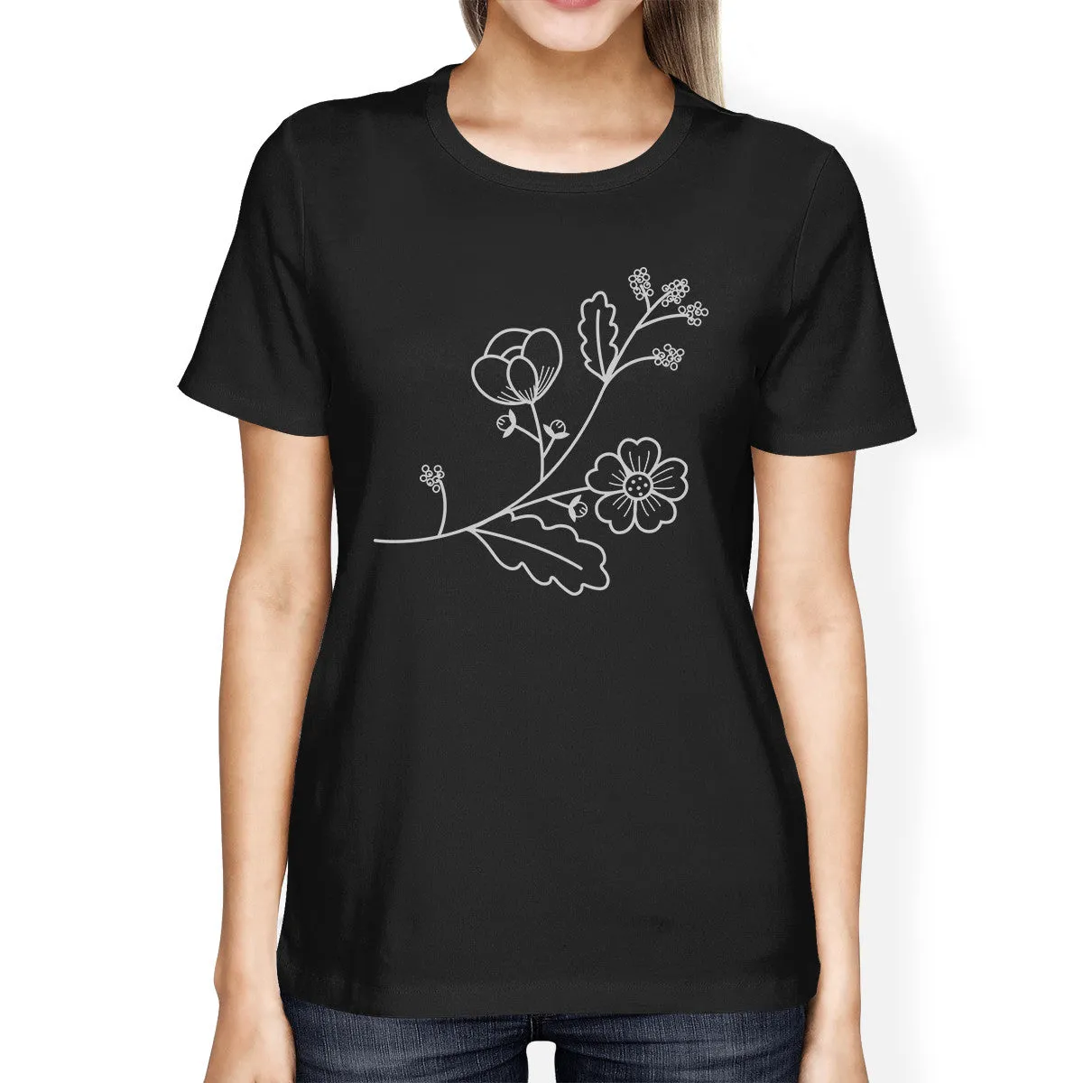 Flower Women's Black Cotton T Shirt Unique Graphic Tee Gift Ideas