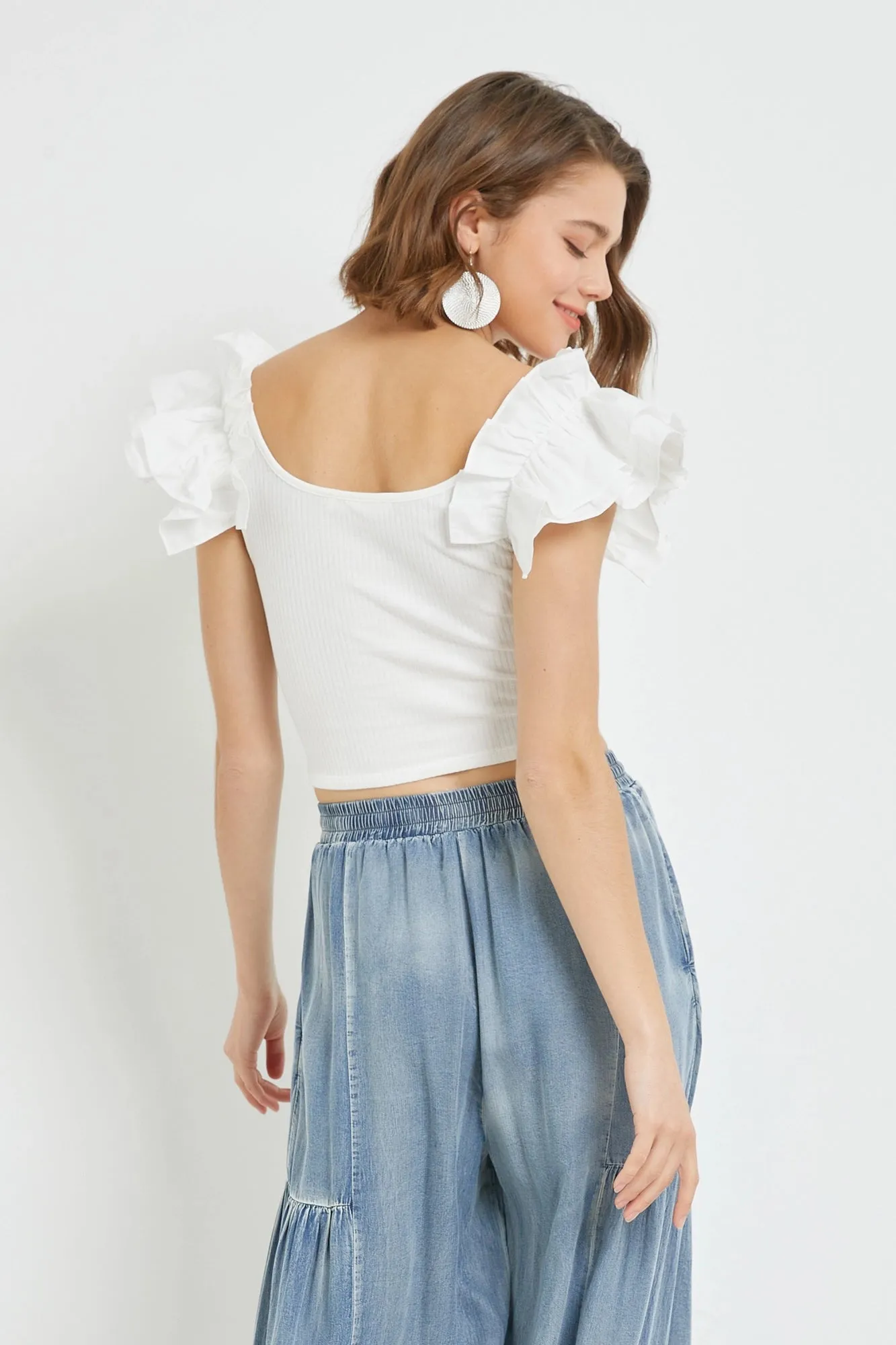 Flutter Sleeve Rib Top