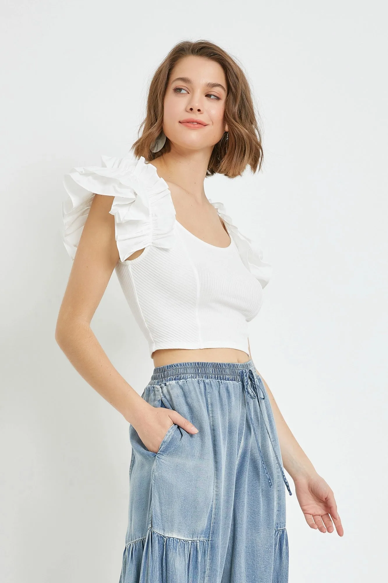 Flutter Sleeve Rib Top