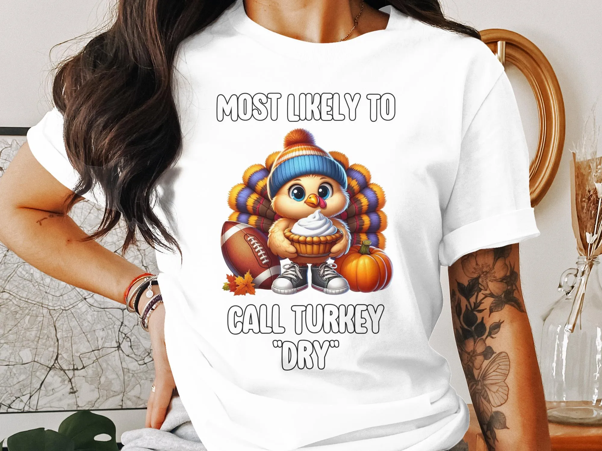 Funny Thanksgiving Turkey Football T-Shirt, Fun Fall Tees for Family Gatherings, Cute Turkey Dessert Humor Shirt