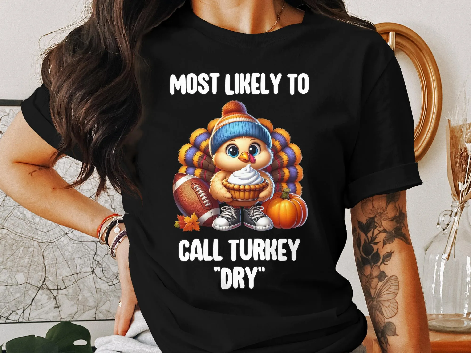 Funny Thanksgiving Turkey Football T-Shirt, Fun Fall Tees for Family Gatherings, Cute Turkey Dessert Humor Shirt