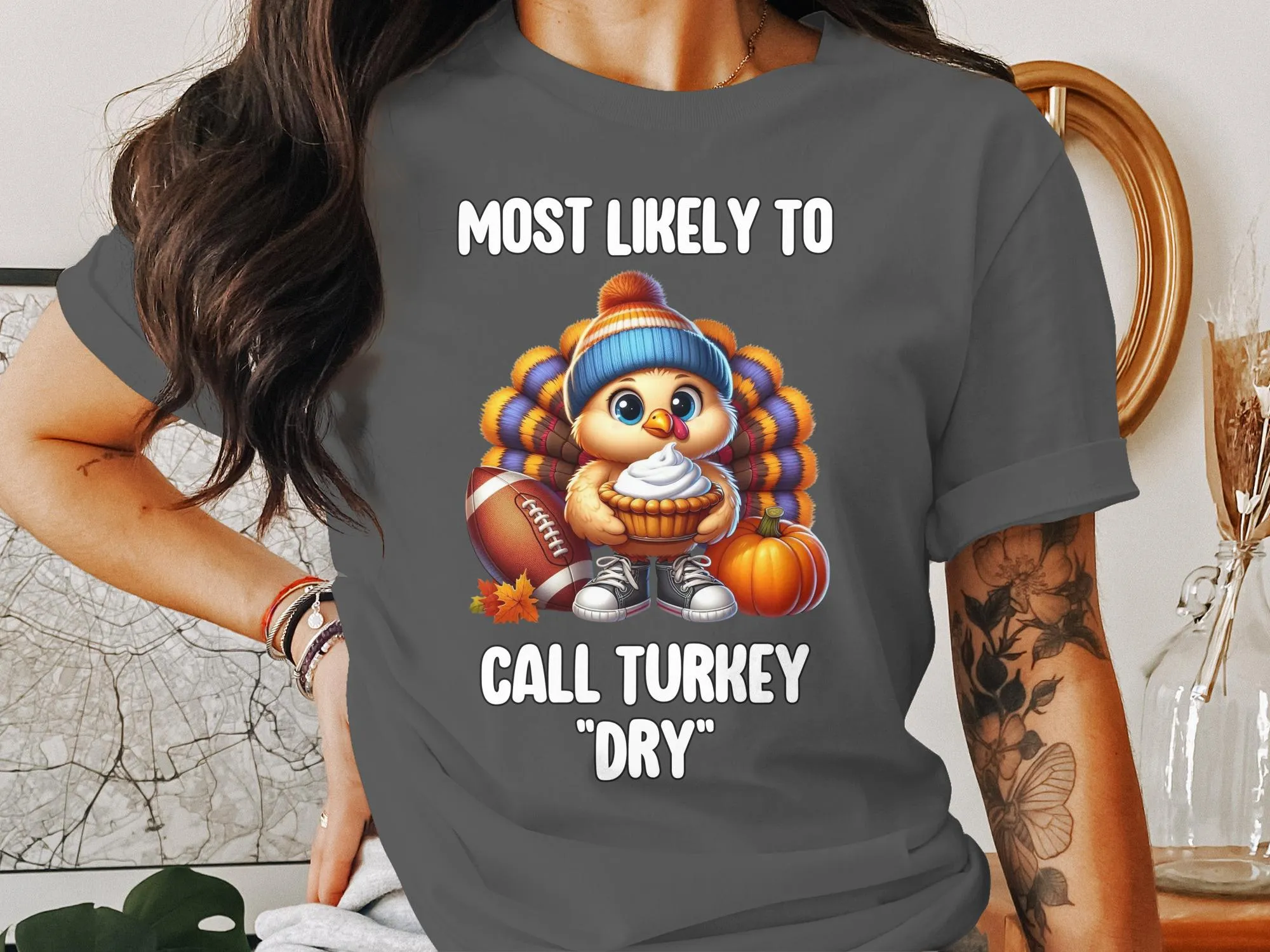 Funny Thanksgiving Turkey Football T-Shirt, Fun Fall Tees for Family Gatherings, Cute Turkey Dessert Humor Shirt