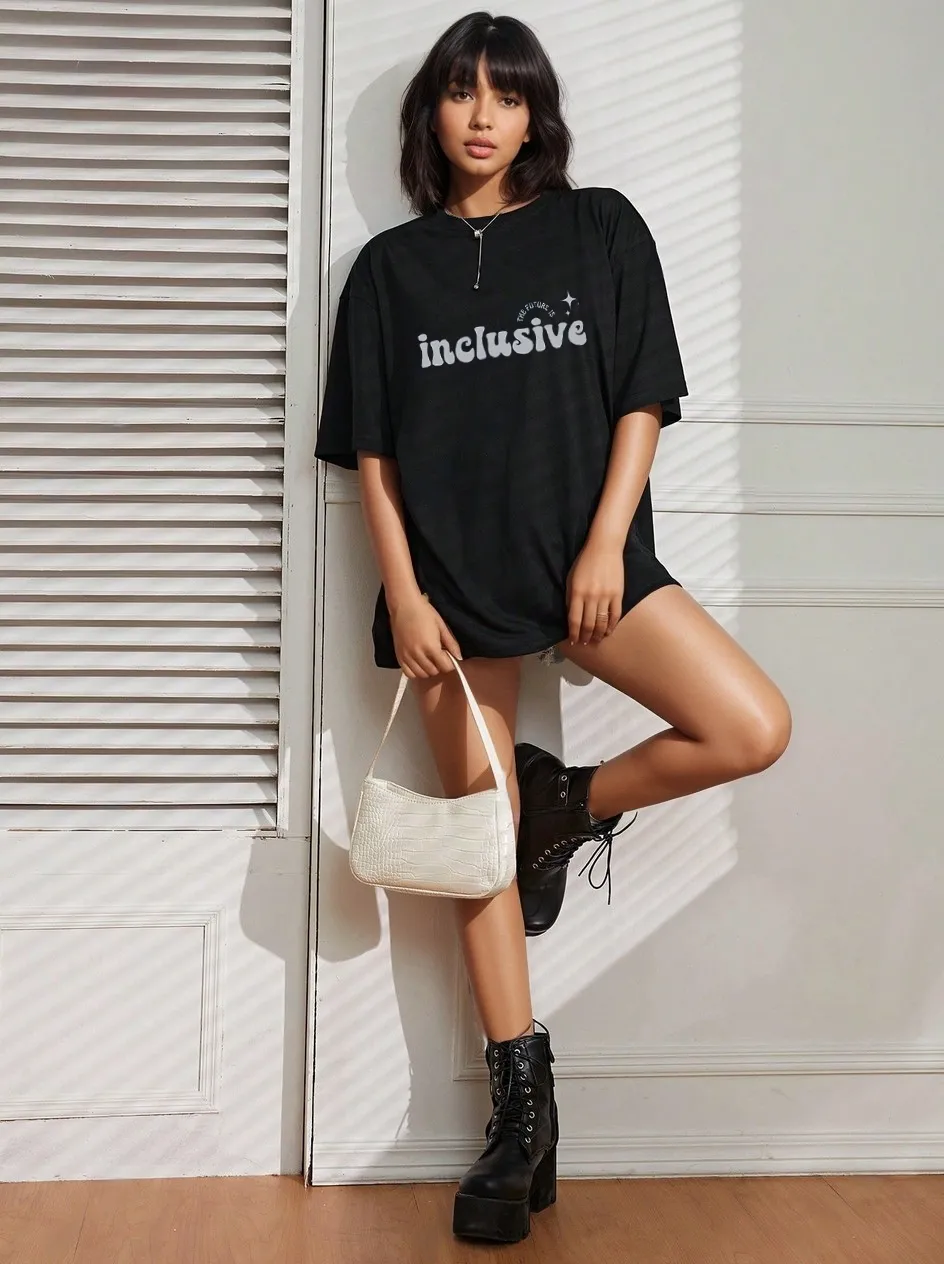 Future is Inclusive-Oversized Black Women Cotton Tshirt