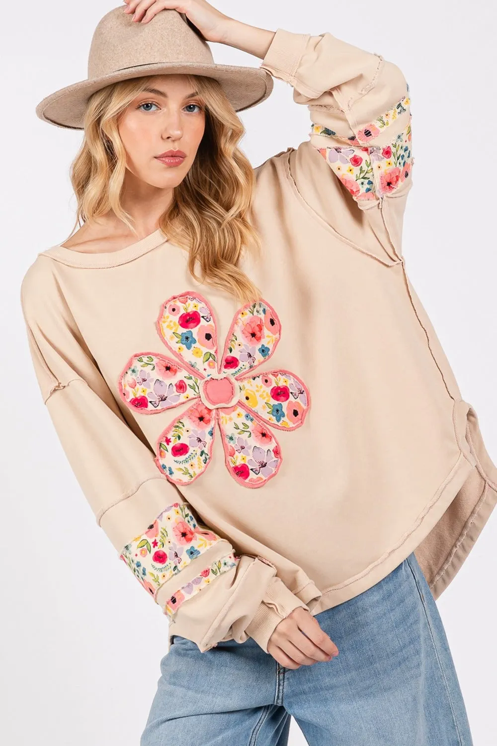 G Daisy Patch Applique Long Sleeve Sweatshirt