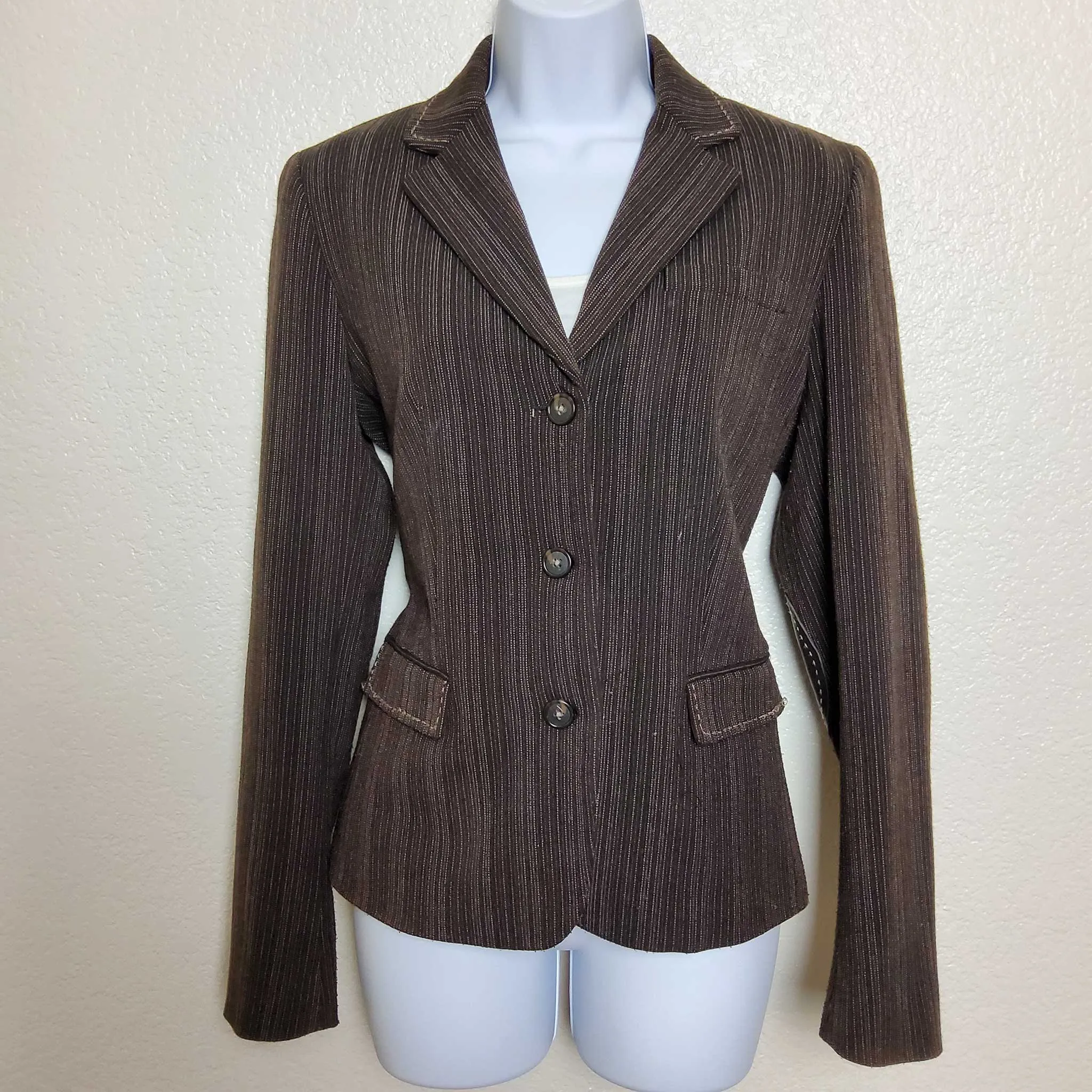 Gianni Bini Brown Pinstripe Blazer with Elbow Patches, Women's Size 8