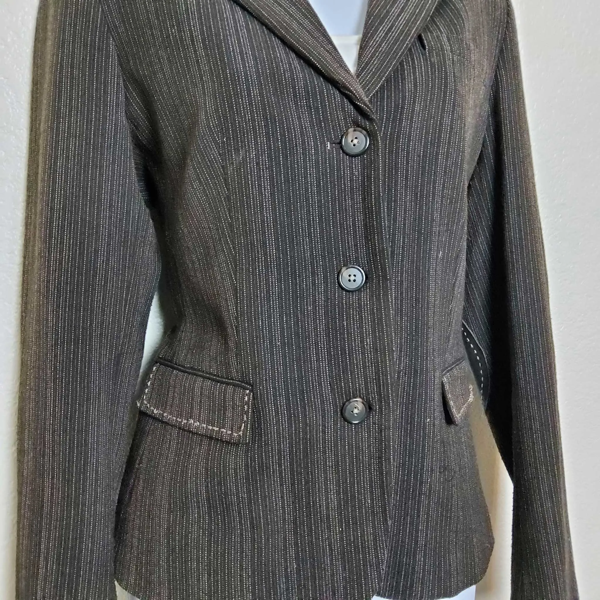 Gianni Bini Brown Pinstripe Blazer with Elbow Patches, Women's Size 8