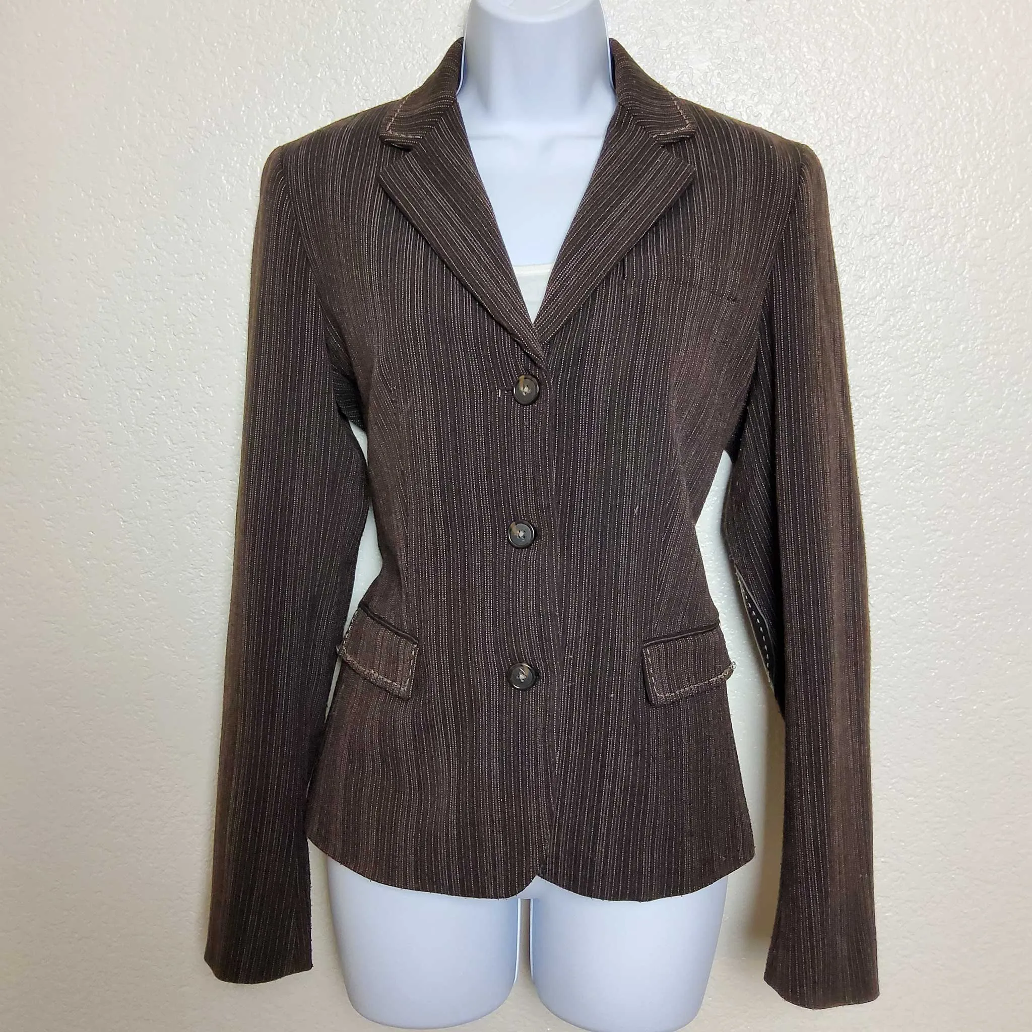 Gianni Bini Brown Pinstripe Blazer with Elbow Patches, Women's Size 8