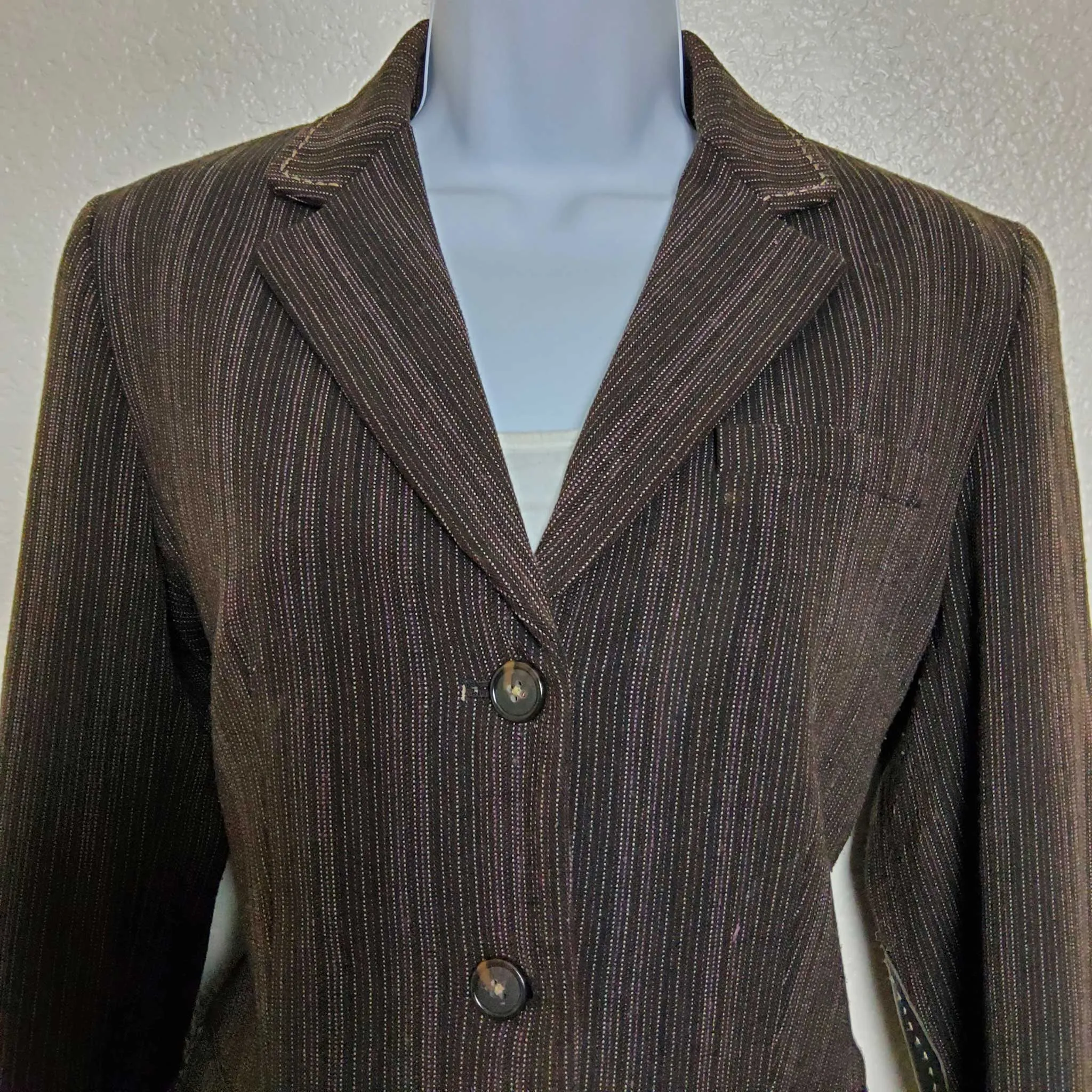 Gianni Bini Brown Pinstripe Blazer with Elbow Patches, Women's Size 8