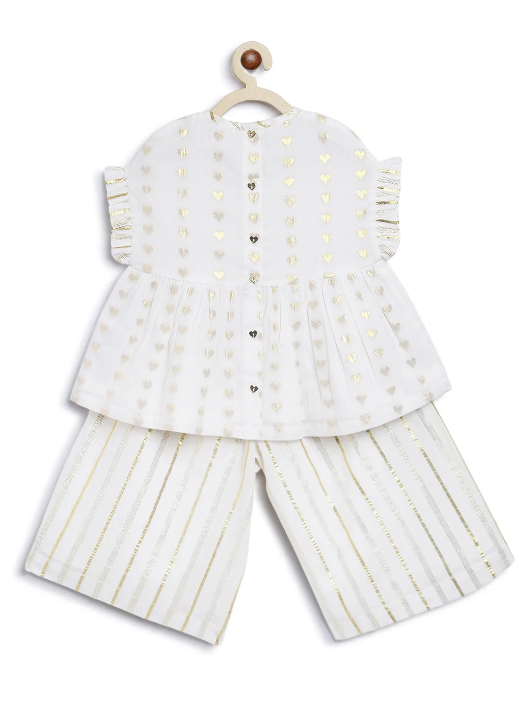 Girl Golden Culottes and Top Set-White