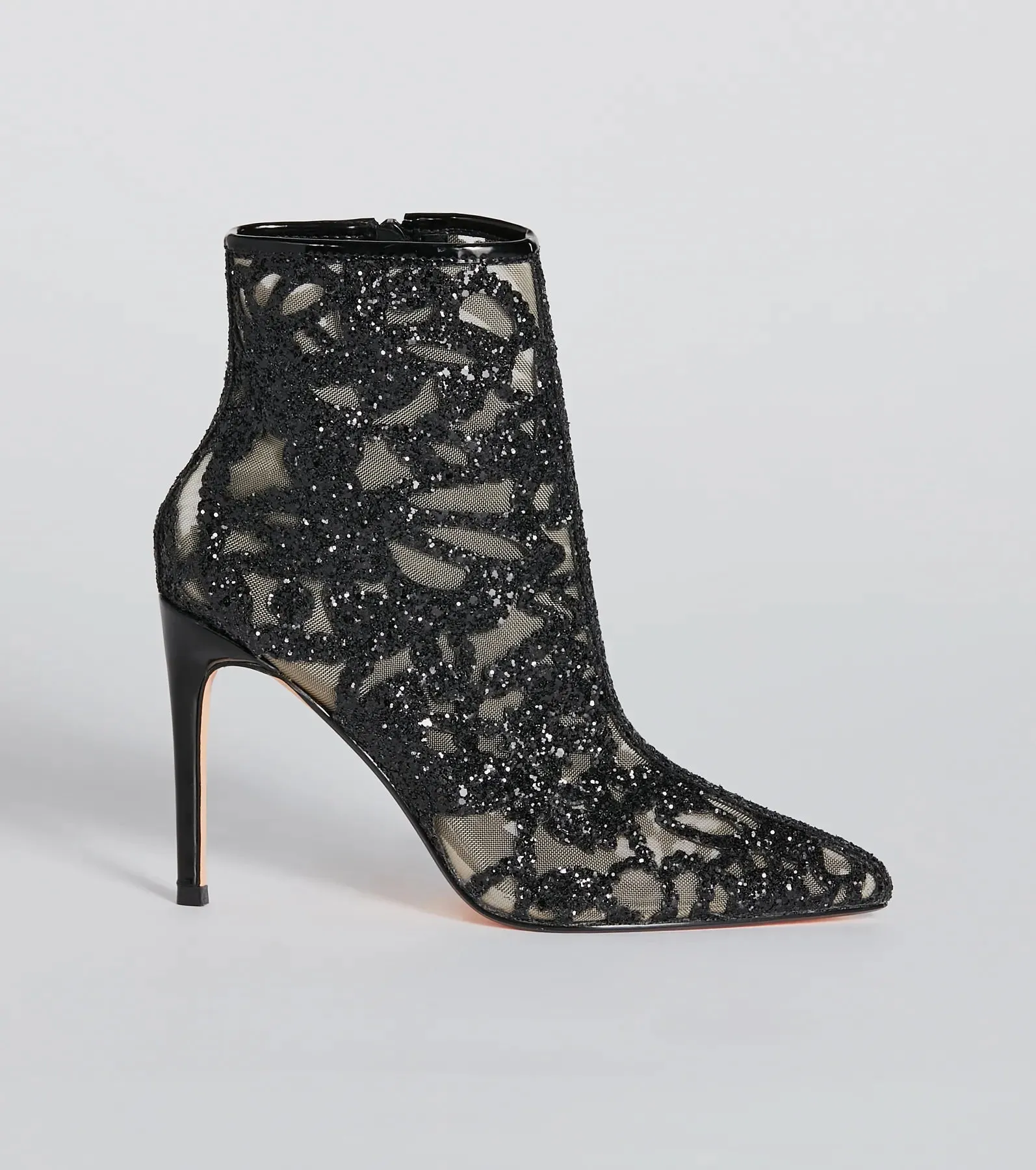 Glamorous Energy Glitter Mesh Stiletto Booties