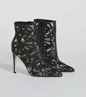 Glamorous Energy Glitter Mesh Stiletto Booties