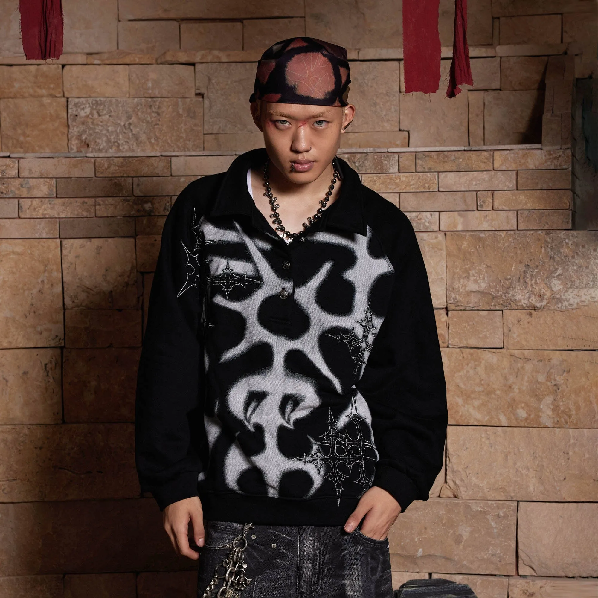 Gothic Cross Polo Sweatshirt