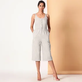 Grey Cotton Sleeveless Button-Down Jumpsuit