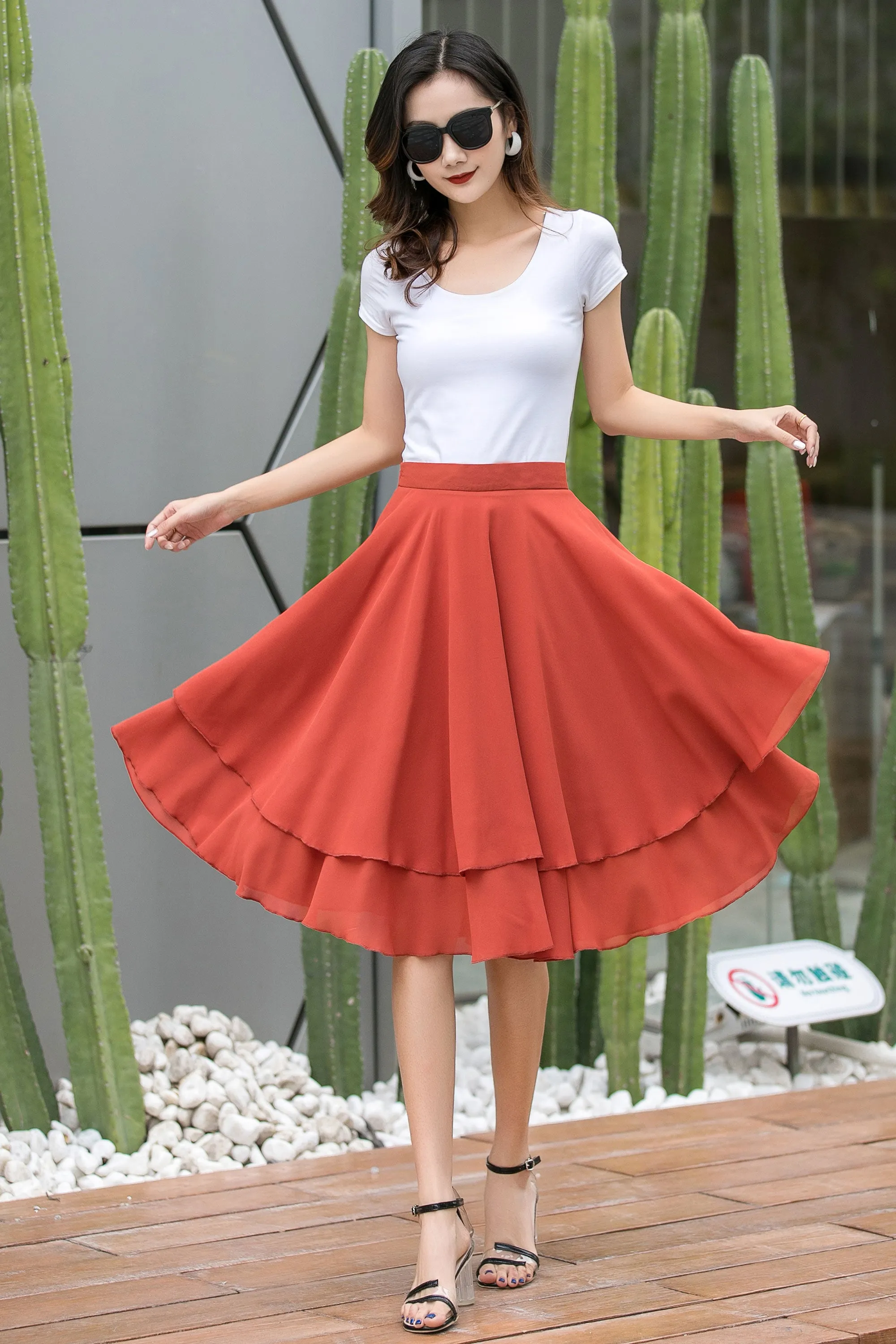 High Waisted Circle Chiffon Skirt 3542