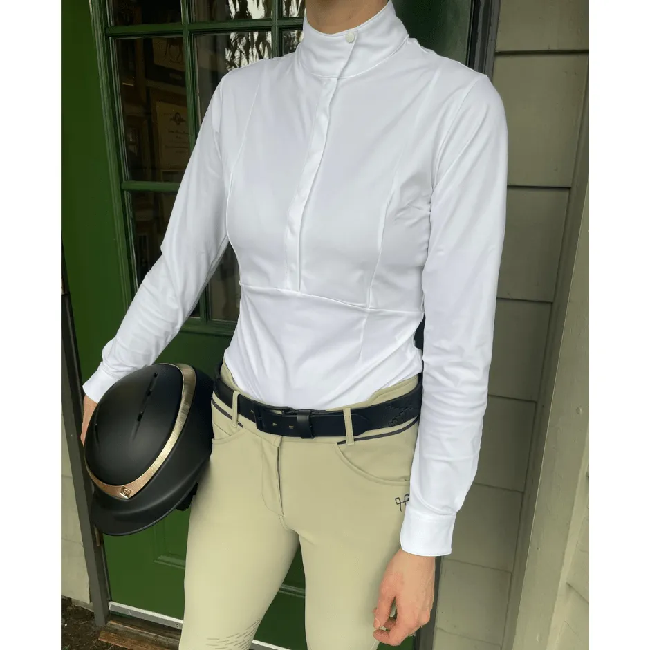 Horse Pilot Monica Long Sleeve Show Shirt - White