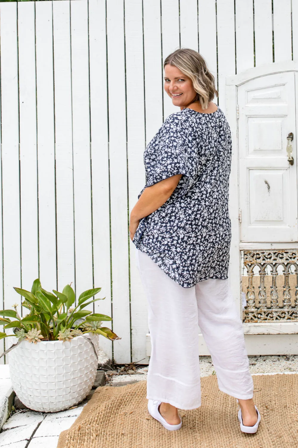 Kaftan Top - Blue Floral