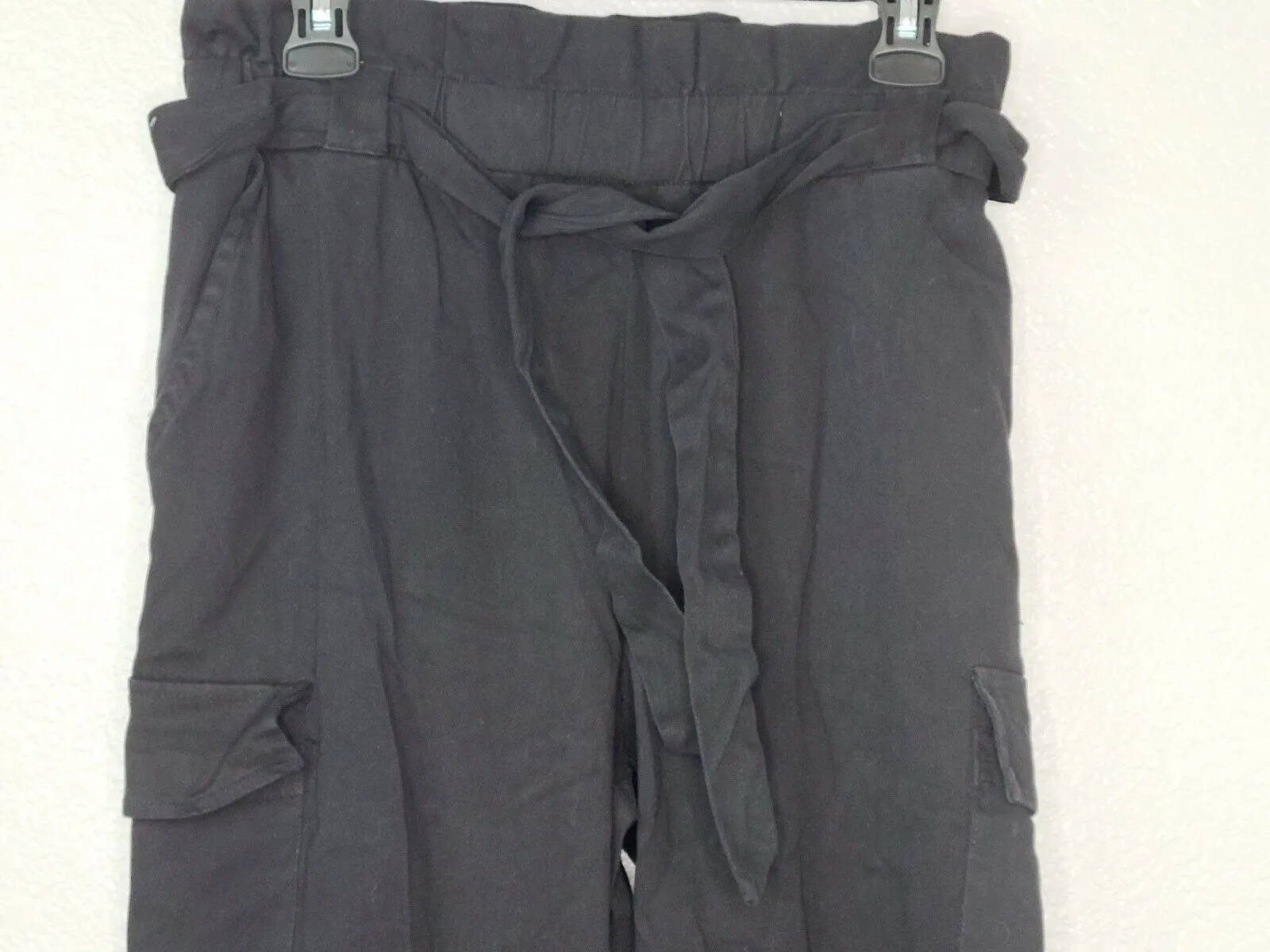 Kendall & Kylie Women's Black Belted Paper Bag Waist Cargo Pants Size Small