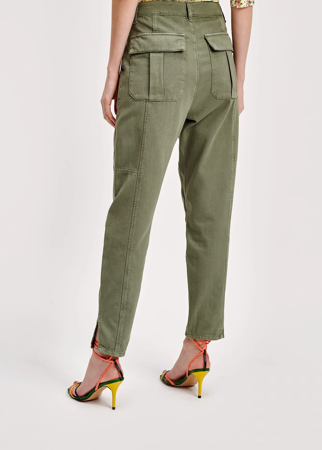 Khaki green denim cargo pants