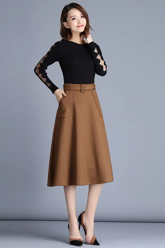 Korean version of commuter high-waist a-line skirt S026