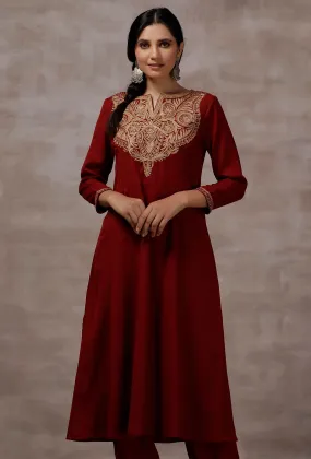 Lata Maroon A-Line Woollen Kurta