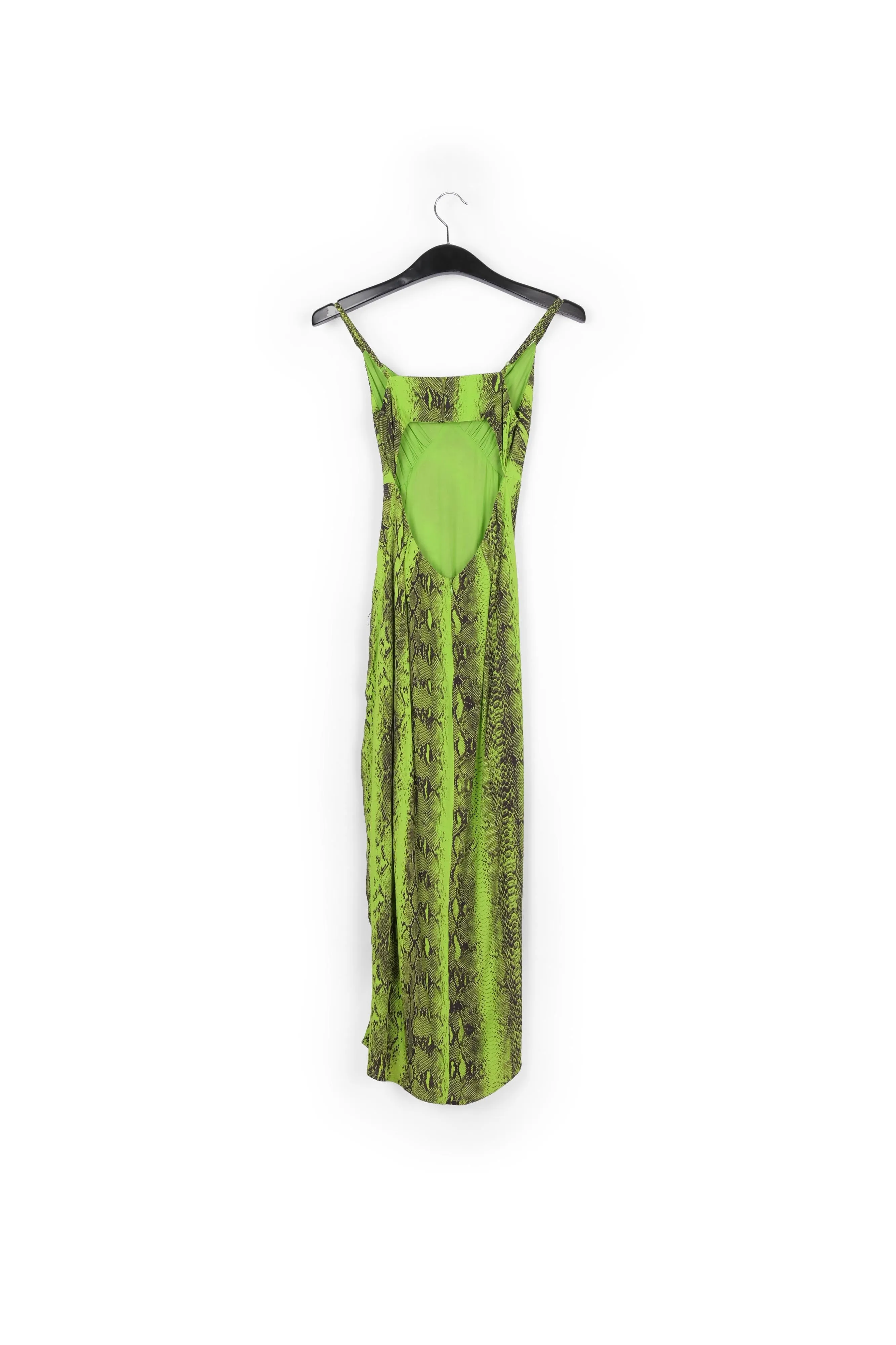 Lime green midi-length slip dress with snake print