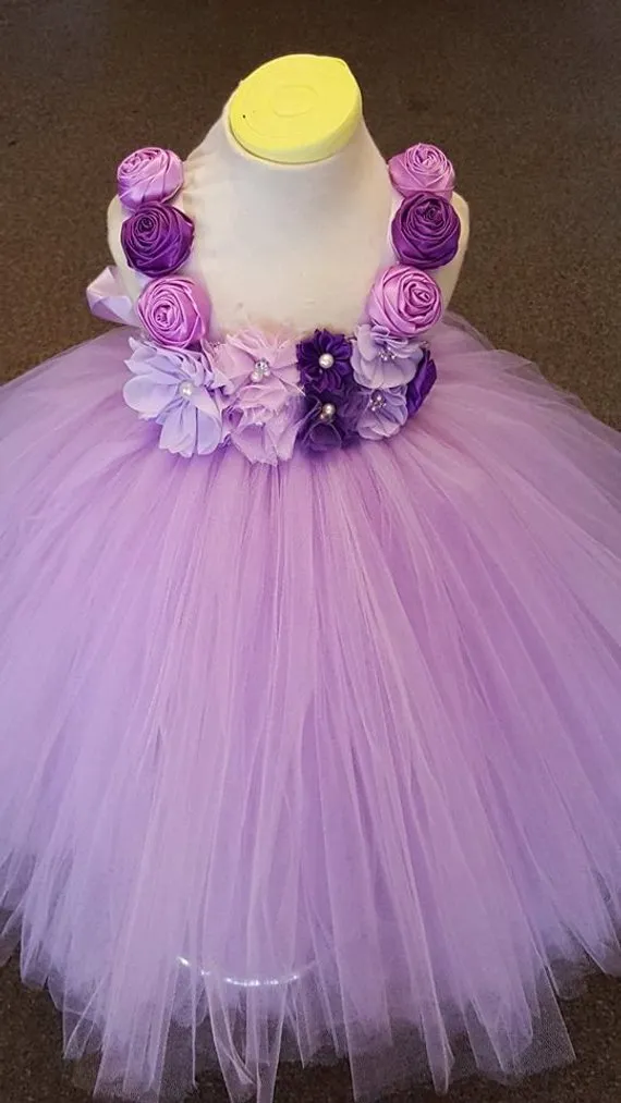 Lolita - Satin Roses with Pearls & Rhinestone Flower Girl Tutu Dress