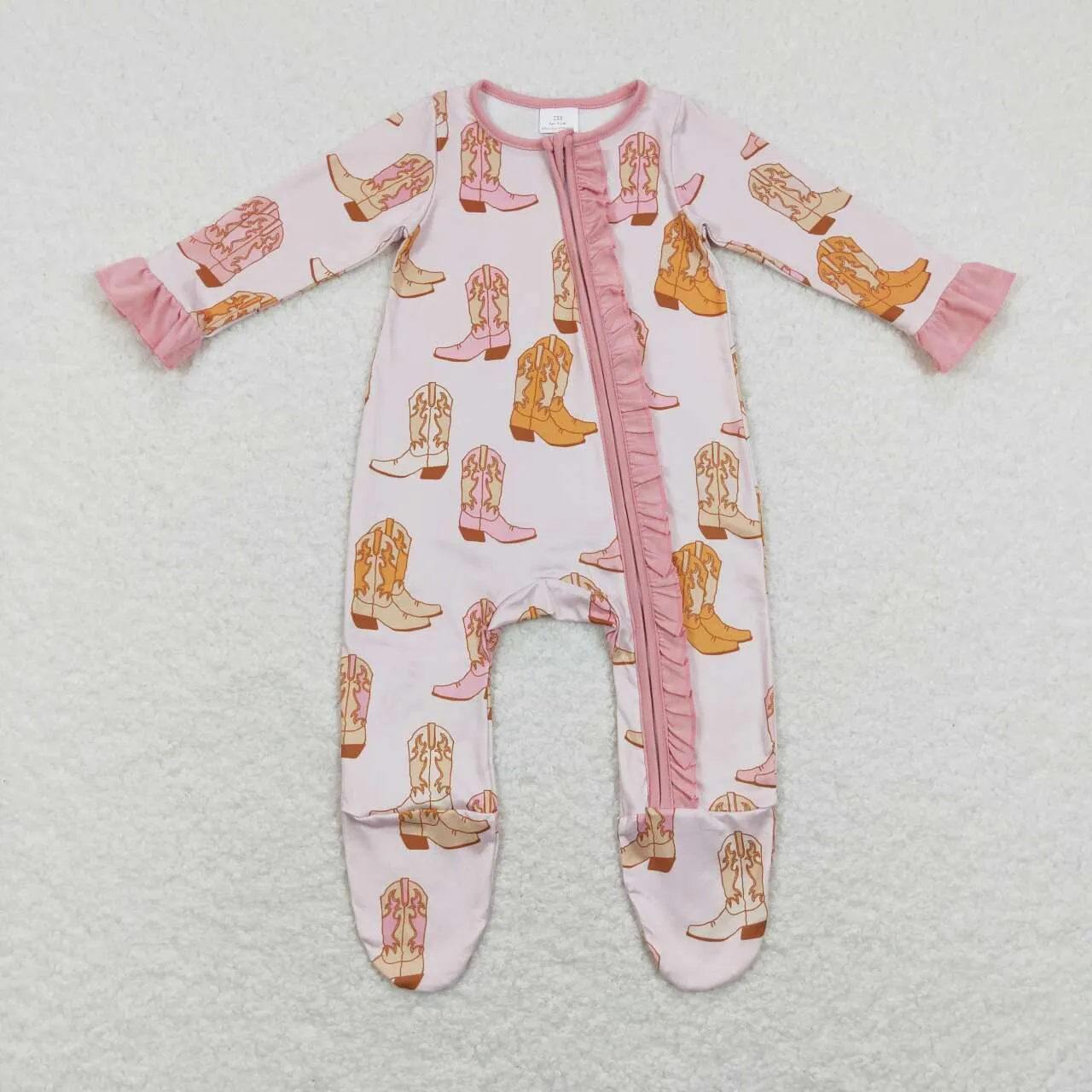 LR0852 baby girl cowboy zipper romper