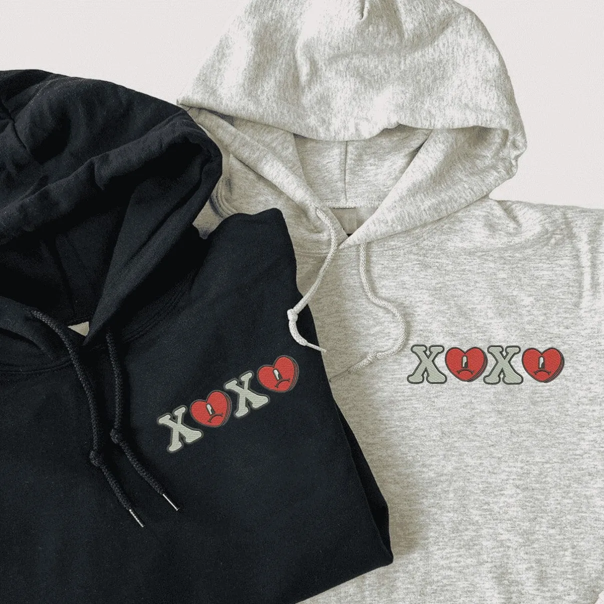 Matching XOXO Embroidered Hoodies - Custom Embroidered Matching Hoodies For Couples