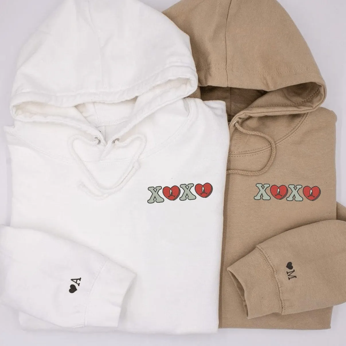 Matching XOXO Embroidered Hoodies - Custom Embroidered Matching Hoodies For Couples