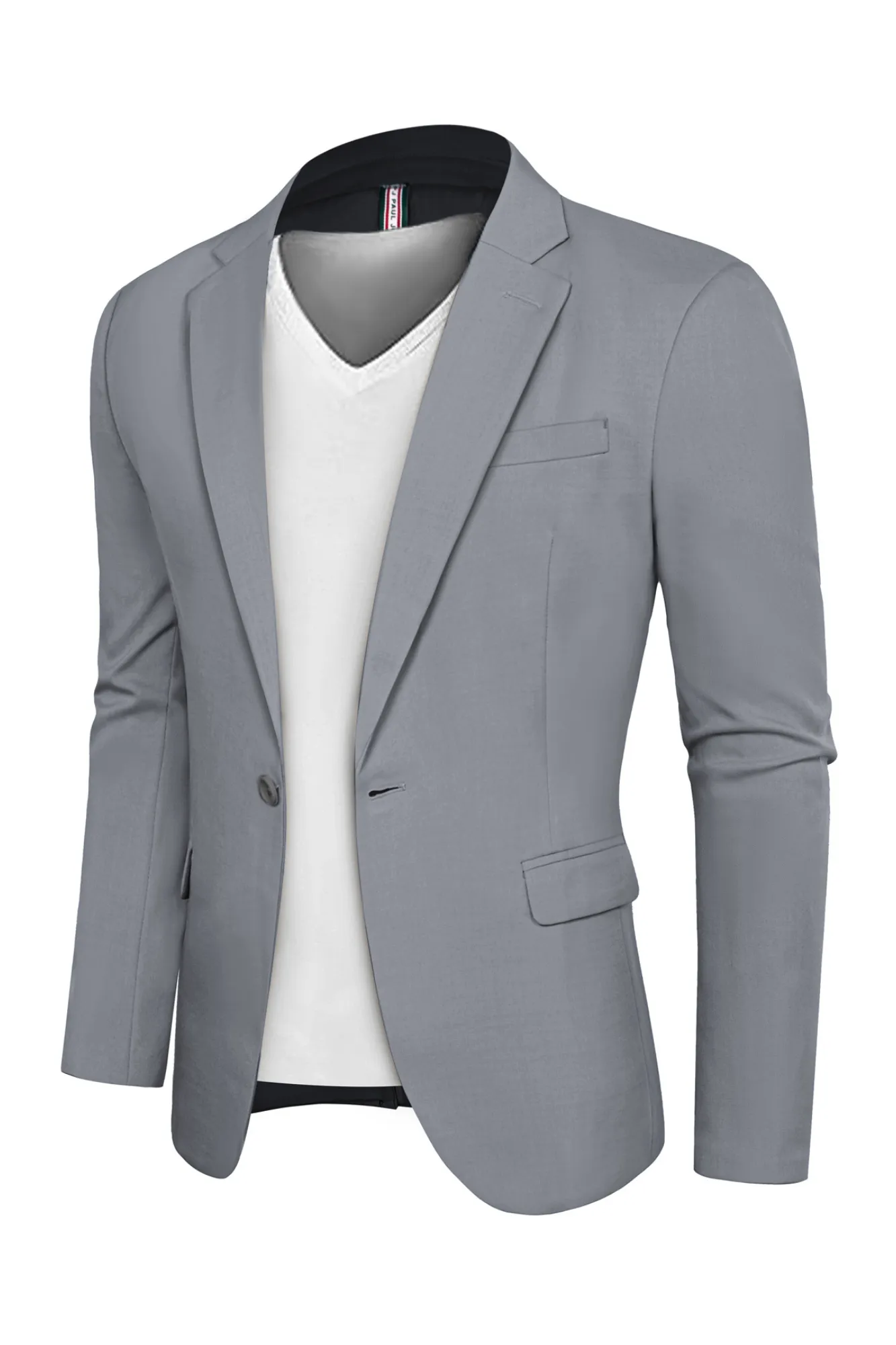 Men One-Button Blazer Coat Casual V-Neck Notch Lapel Back Sit Suit Coat