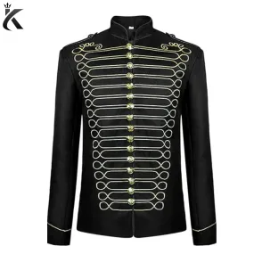 Men's Black&gold Band Drummer Military Jacket Parade Gothic Outerwear - A Symbol of Service