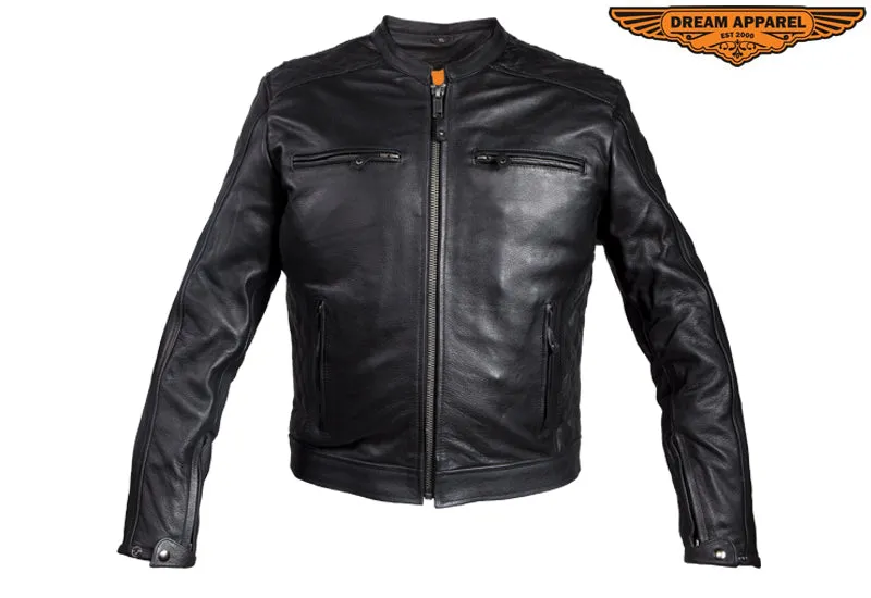 Mens Motorcycle Jacket With Diamond Pattern On The Sides & Shoulders