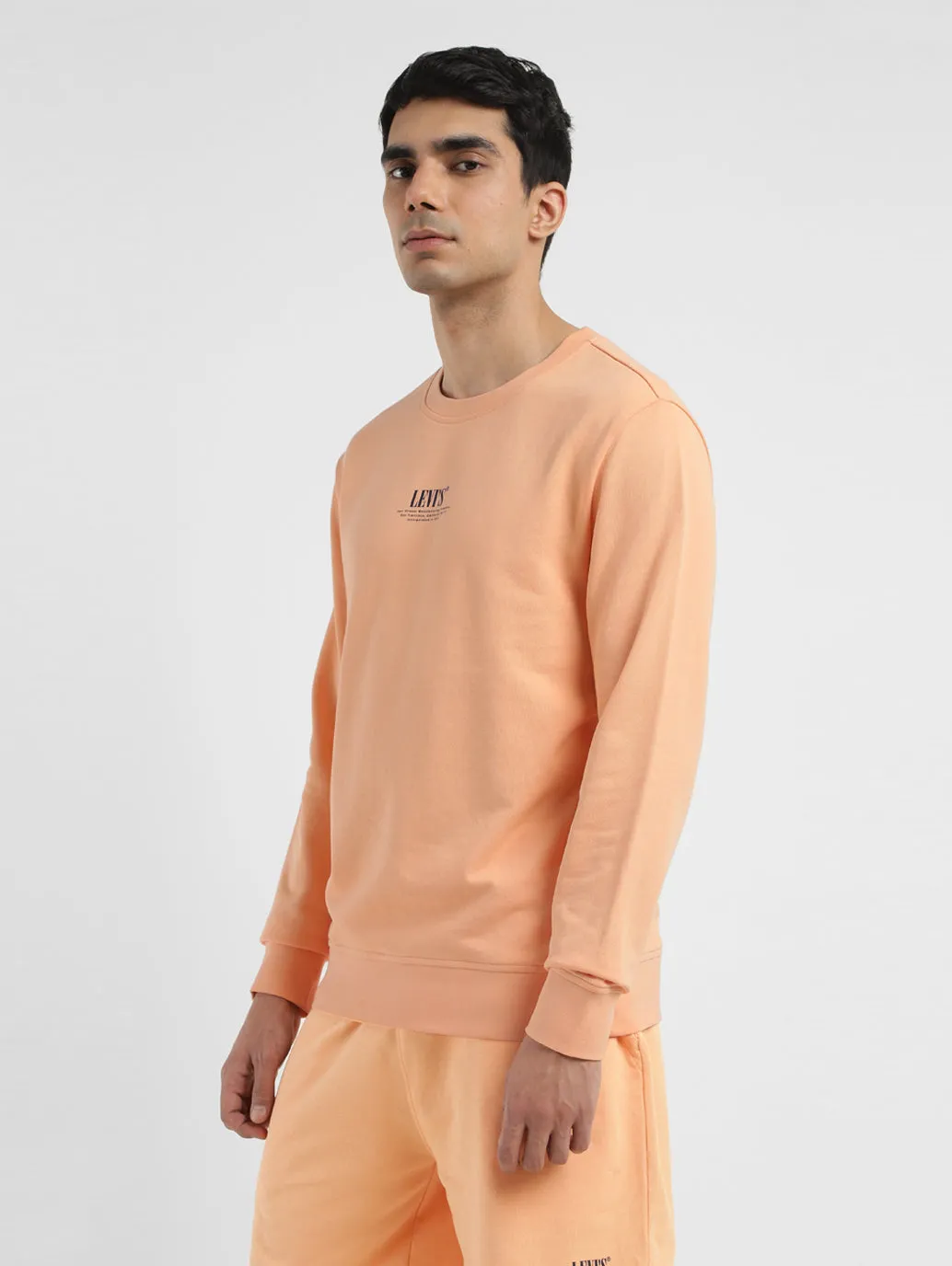 Men's Solid Peach Crew Neck Sweatshirt