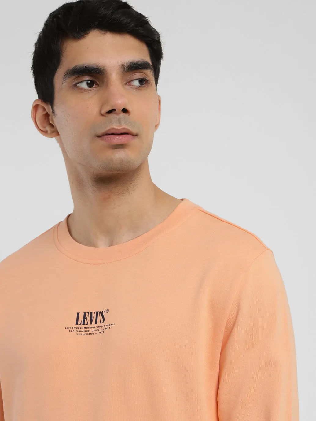 Men's Solid Peach Crew Neck Sweatshirt