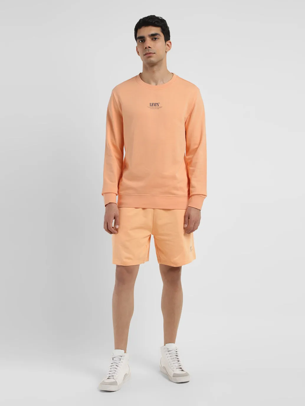 Men's Solid Peach Crew Neck Sweatshirt