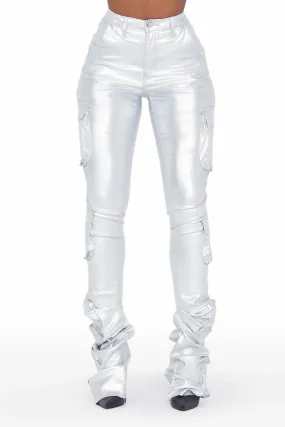 Miracle Silver PU Cargo Super Stacked Pant