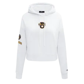 MLB MILWAUKEE BREWERS CLASSIC WOMEN'S CROPPED PO HOODIE (WHITE)