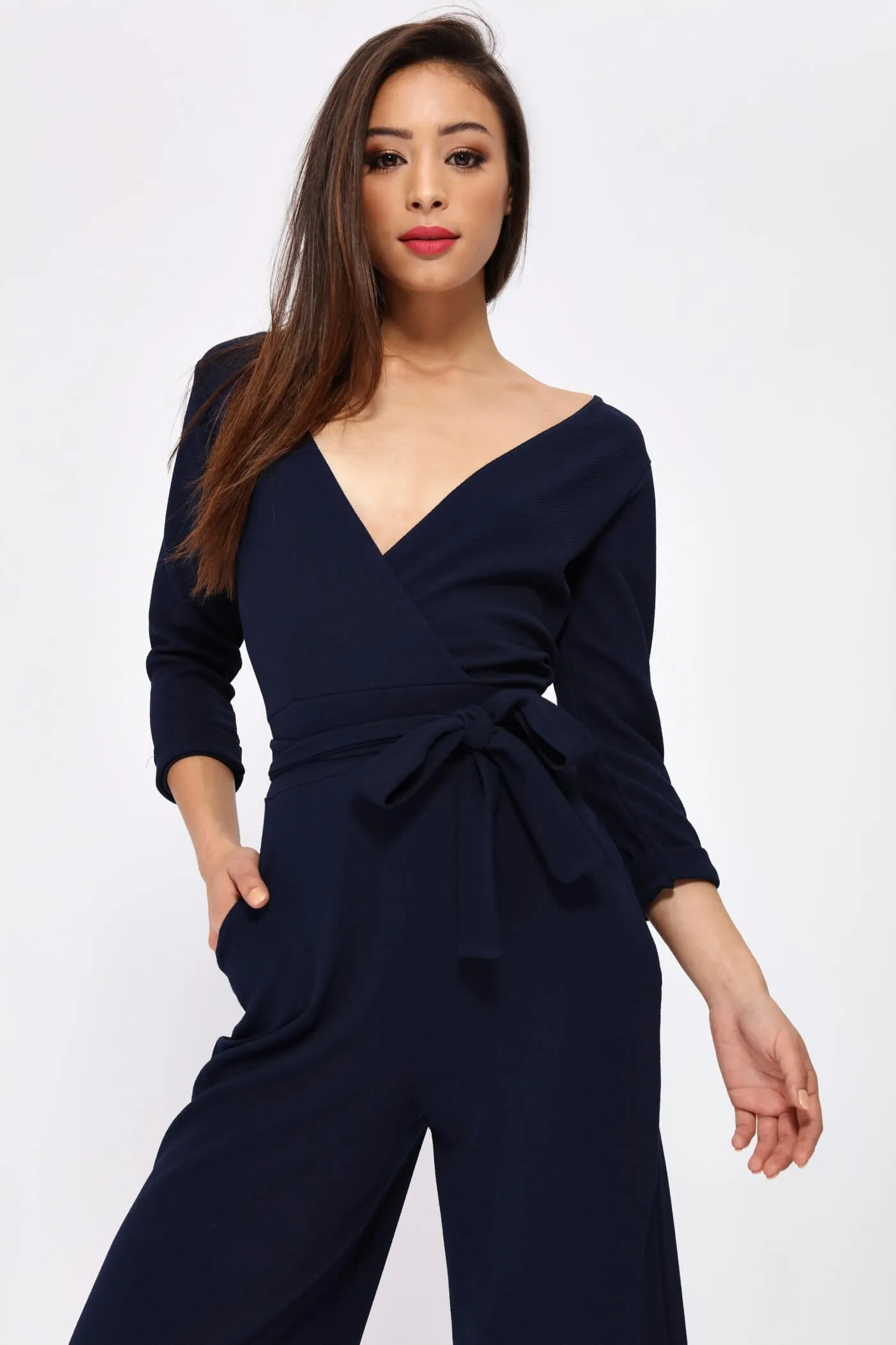 Navy Culottes Wrap Jumpsuit