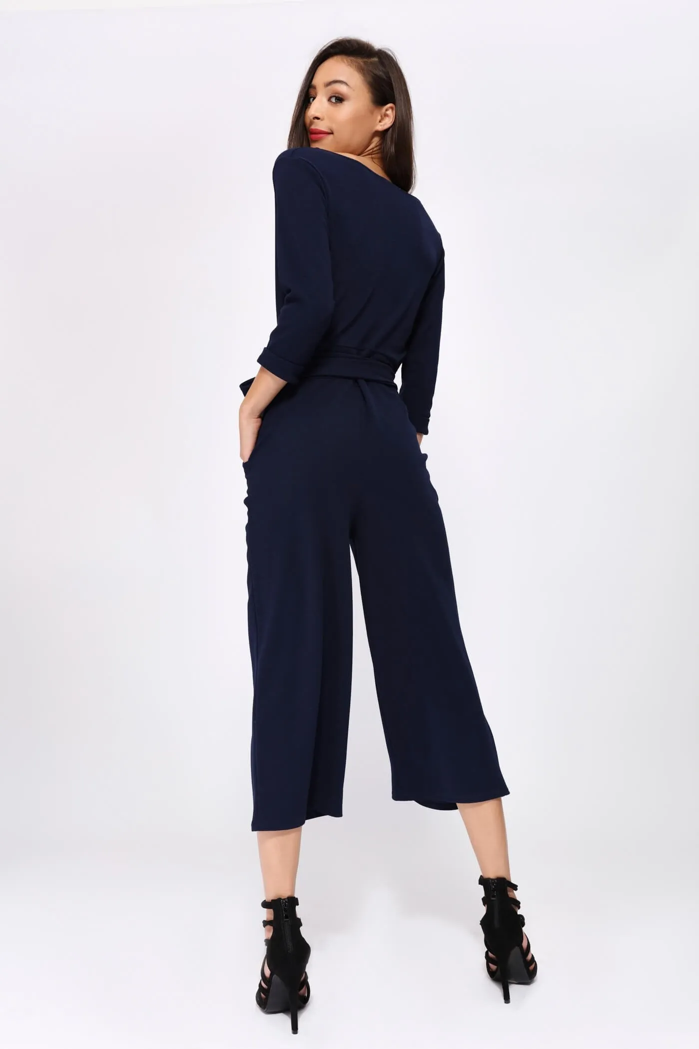 Navy Culottes Wrap Jumpsuit