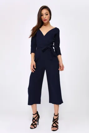 Navy Culottes Wrap Jumpsuit