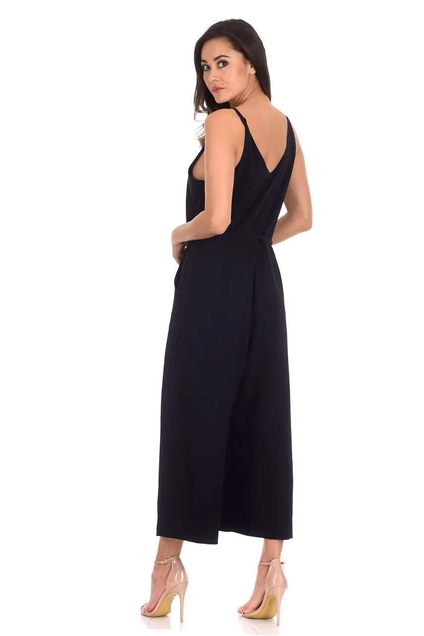 Navy V-Neck Culotte Jumpsuit