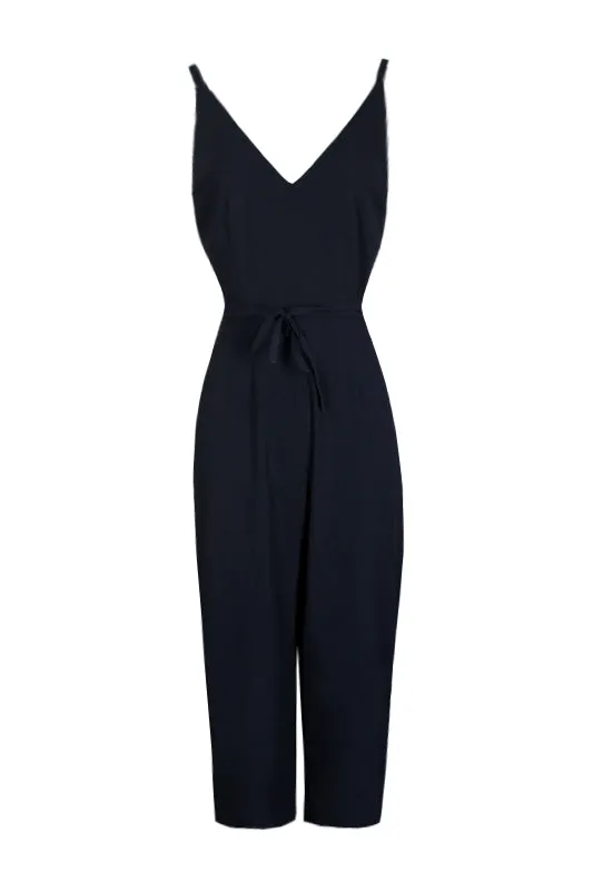 Navy V-Neck Culotte Jumpsuit