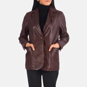 Norma Maroon Leather Blazer