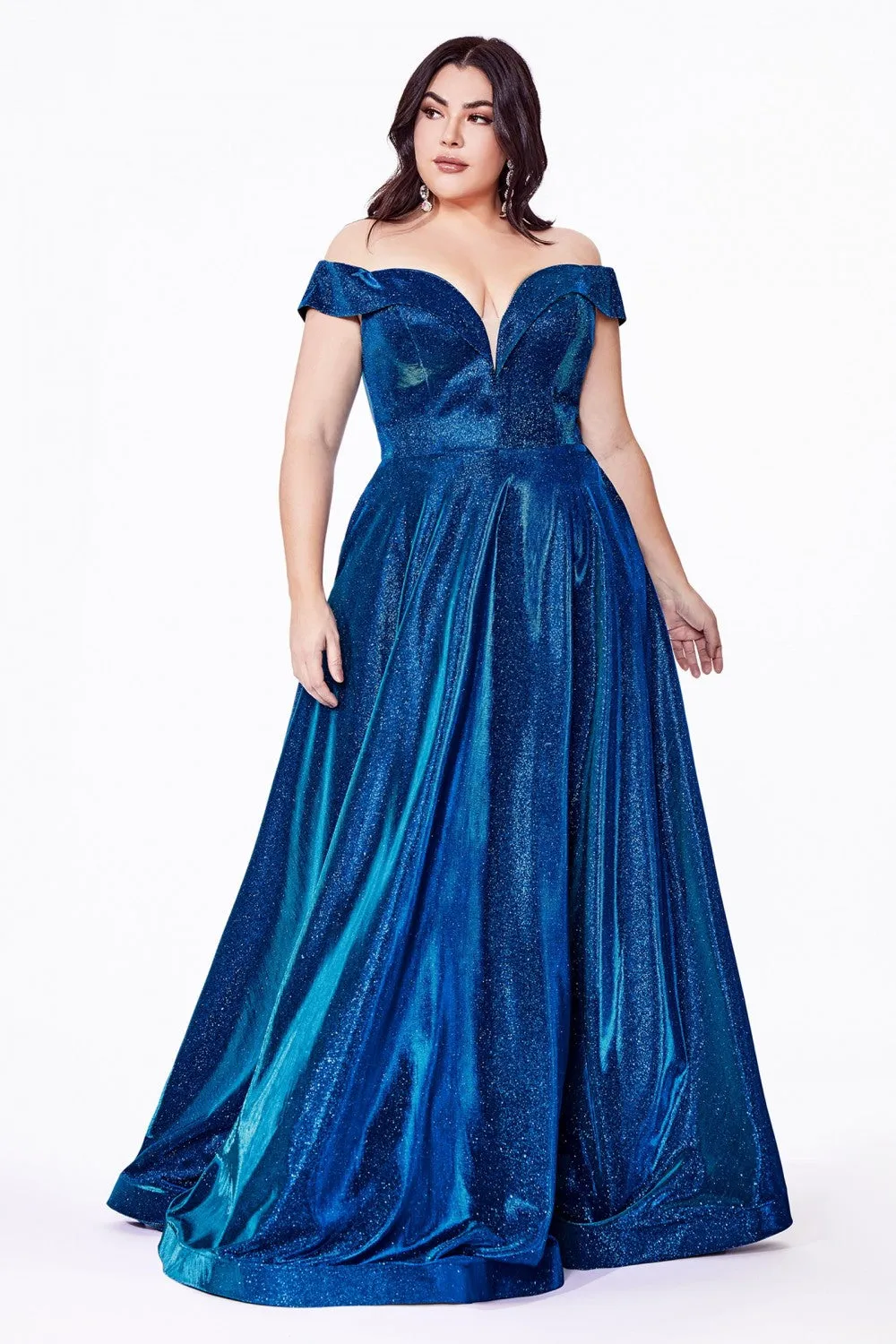 Off the Shoulder A-line Gown by Cinderella Divine CD210C - Special Occasion/Curves